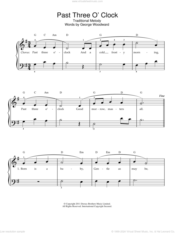 Past Three O'Clock sheet music for voice and piano by George Woodward, intermediate skill level