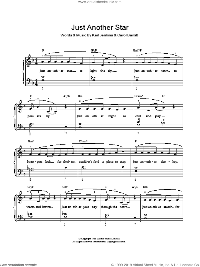 Just Another Star sheet music for voice and piano by Carol Barratt and Karl Jenkins, intermediate skill level