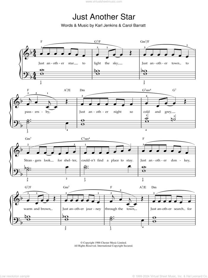 Just Another Star sheet music for voice and piano by Carol Barratt and Karl Jenkins, intermediate skill level