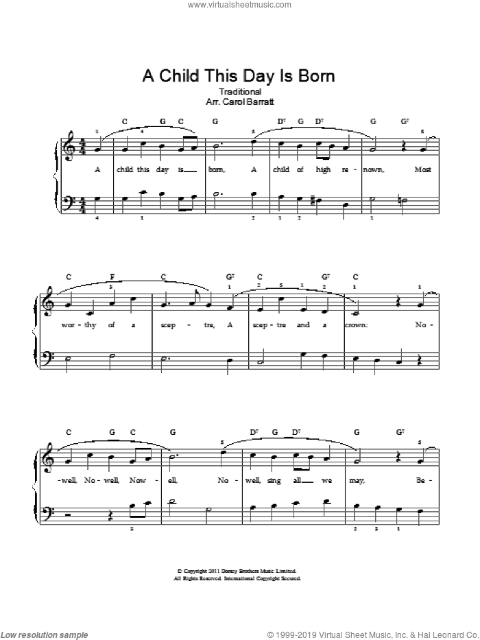 A Child This Day Is Born sheet music for voice and piano, intermediate skill level