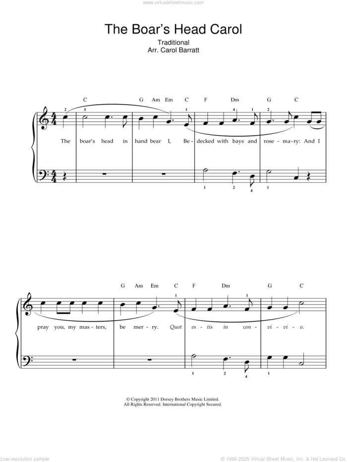 The Boar's Head Carol sheet music for voice and piano by Anonymous, 19th Century English Carol and Miscellaneous, classical score, intermediate skill level