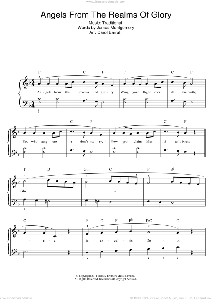 Angels From The Realms Of Glory sheet music for voice and piano by James Montgomery and Miscellaneous, intermediate skill level