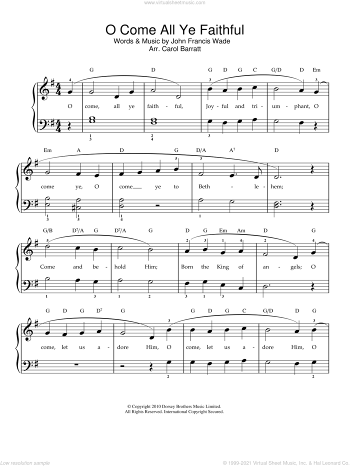 O Come, All Ye Faithful (Adeste Fideles) sheet music for voice and piano by John Francis Wade, intermediate skill level