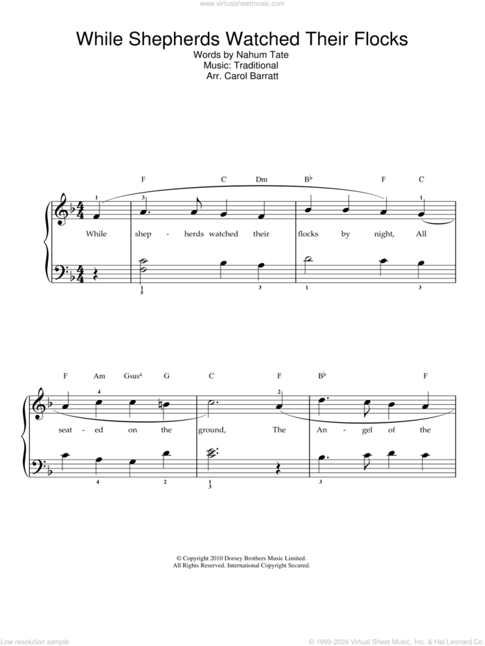 While Shepherds Watched Their Flocks sheet music for voice and piano  and Nahum Tate, intermediate skill level