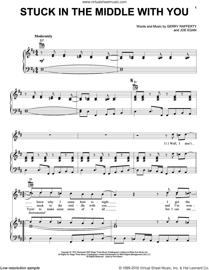 Stuck In The Middle With You sheet music for voice, piano or guitar by Stealers Wheel, Gerry Rafferty and Joe Egan, intermediate skill level