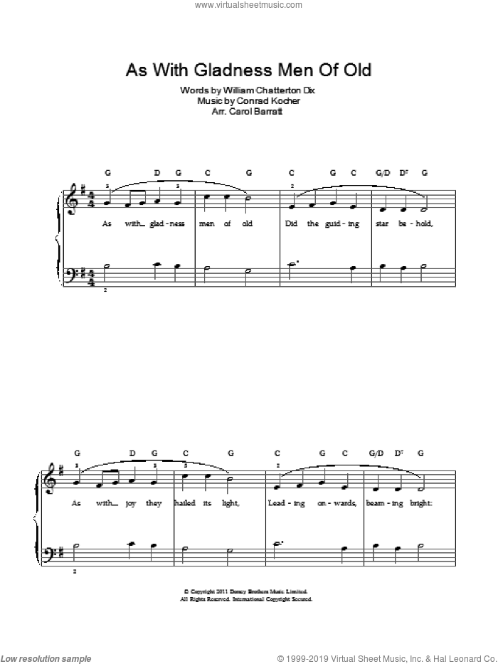 As With Gladness Men Of Old sheet music for voice and piano by William Chatterton Dix and Conrad Kocher, intermediate skill level