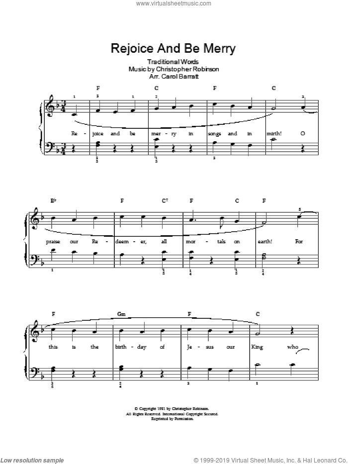 Rejoice And Be Merry sheet music for voice and piano by Gallery Carol, Christopher Robinson and Miscellaneous, intermediate skill level