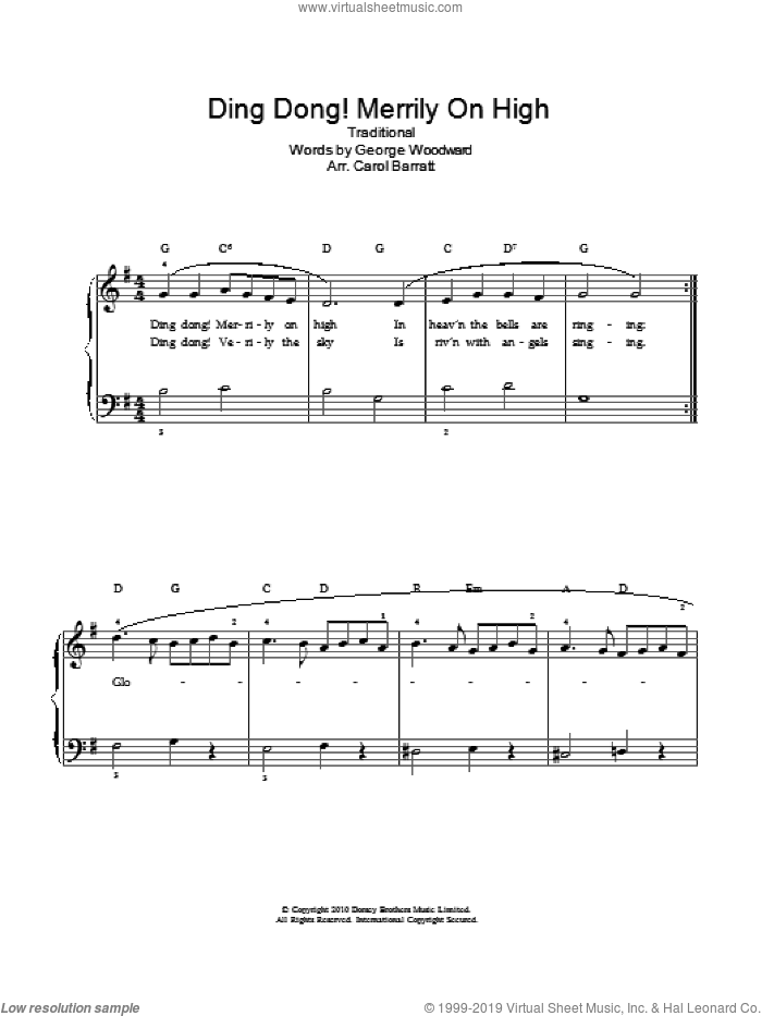 Ding Dong! Merrily On High! sheet music for voice and piano  and George Woodward, intermediate skill level