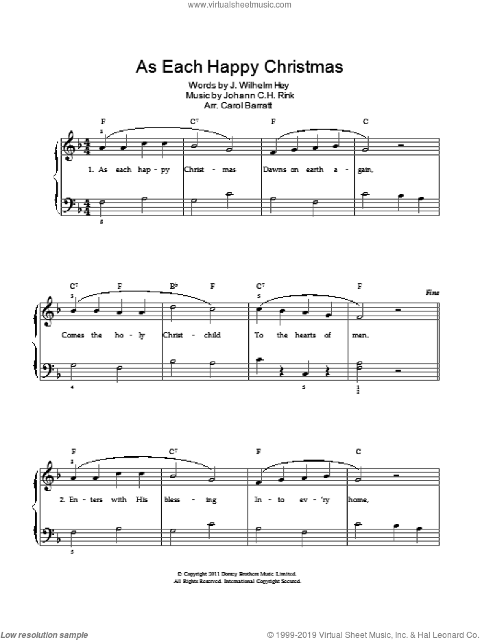 As Each Happy Christmas sheet music for voice and piano , J. Wilhelm Hey and Johann C.H. Rink, intermediate skill level