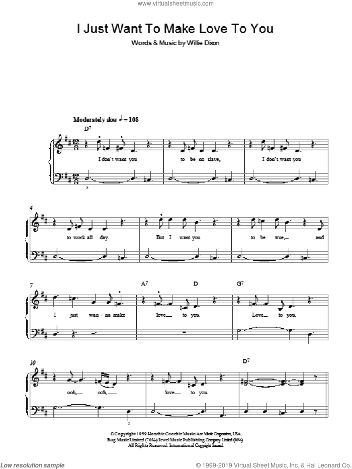 I Just Want To Make Love To You sheet music for piano solo by Etta James and Willie Dixon, easy skill level