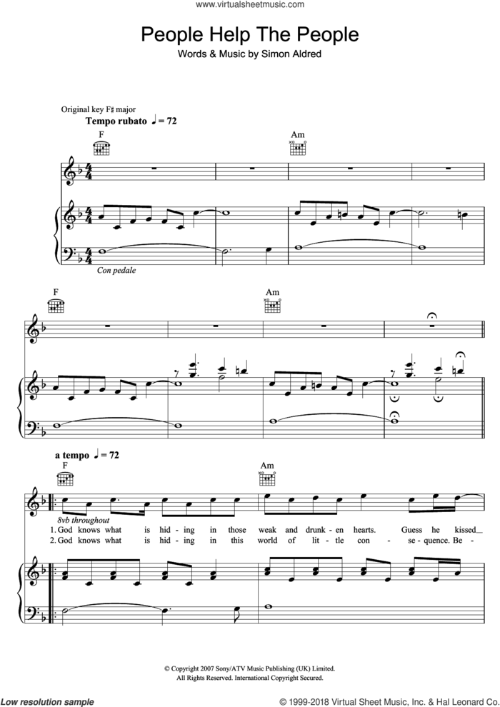 People Help The People sheet music for voice, piano or guitar by Birdy, Cherry Ghost and Simon Aldred, intermediate skill level