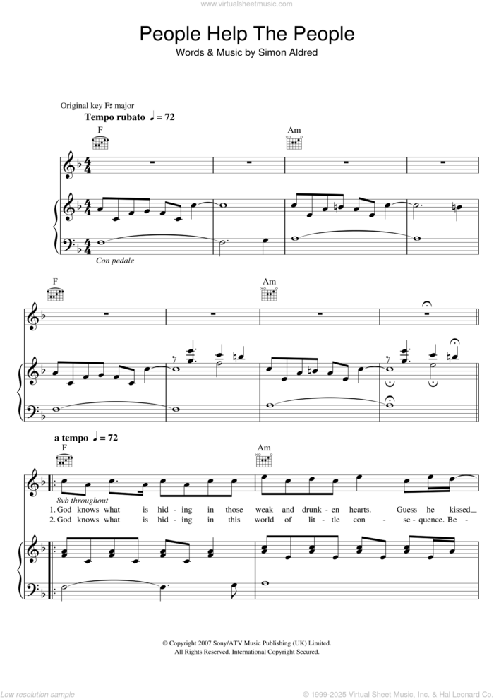 People Help The People sheet music for voice, piano or guitar by Birdy, Cherry Ghost and Simon Aldred, intermediate skill level