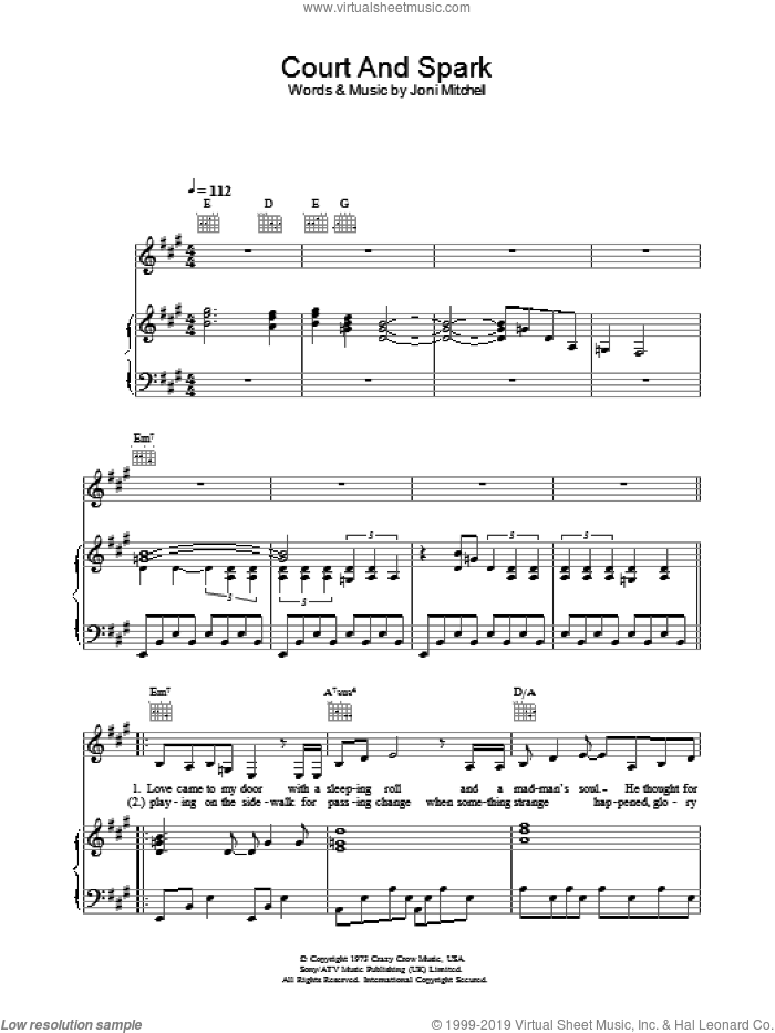 Court And Spark sheet music for voice, piano or guitar by Joni Mitchell, intermediate skill level