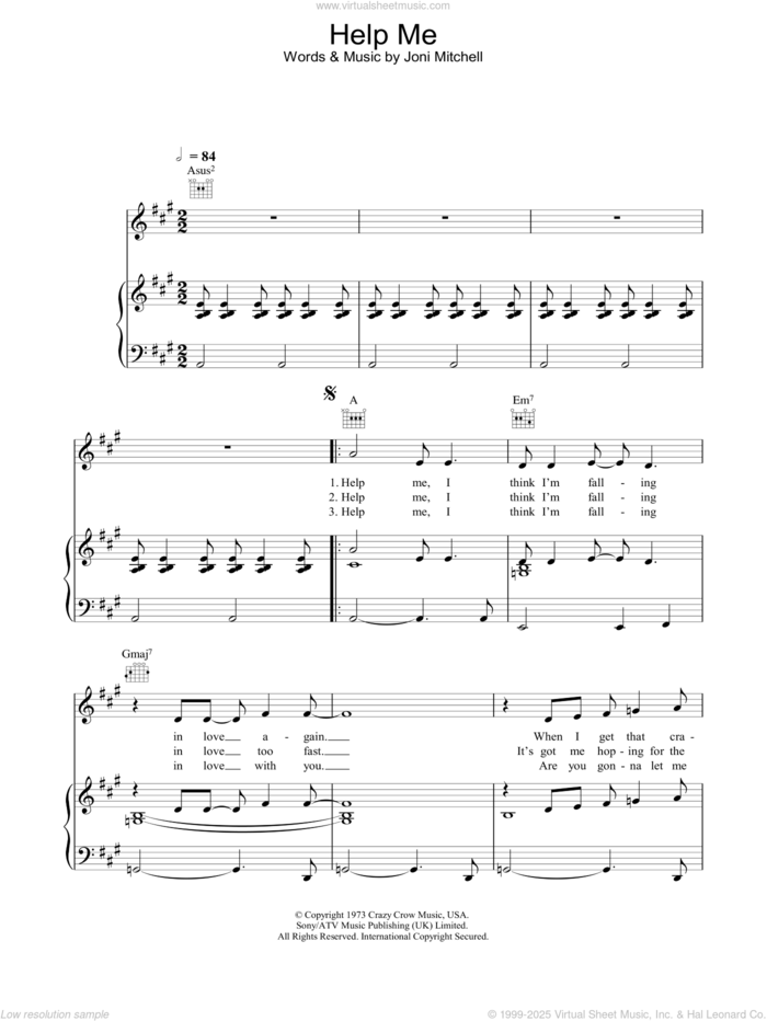 Help Me sheet music for voice, piano or guitar by Joni Mitchell, intermediate skill level