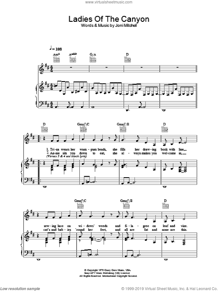 Ladies Of The Canyon sheet music for voice, piano or guitar by Joni Mitchell, intermediate skill level