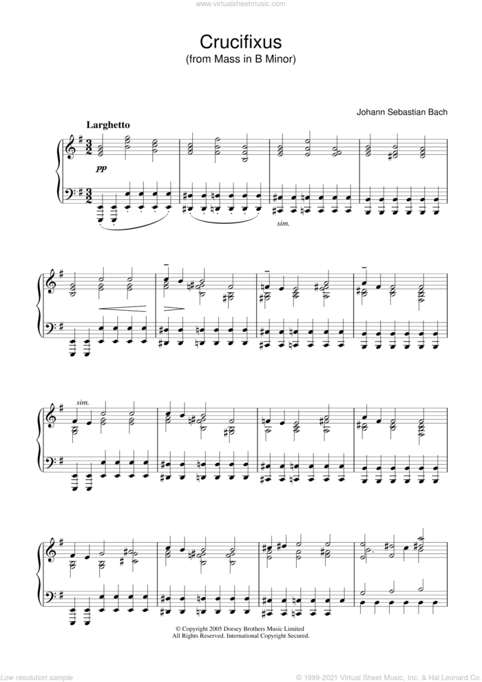 Crucifixus (from Mass In B Minor) sheet music for piano solo by Johann Sebastian Bach, classical score, intermediate skill level