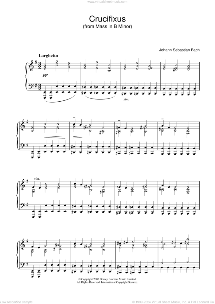 Crucifixus (from Mass In B Minor) sheet music for piano solo by Johann Sebastian Bach, classical score, intermediate skill level