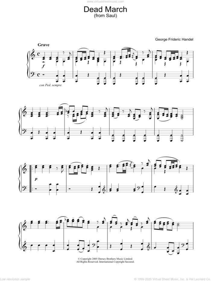 The Dead March (from 'Saul') sheet music for piano solo by George Frideric Handel, classical score, intermediate skill level