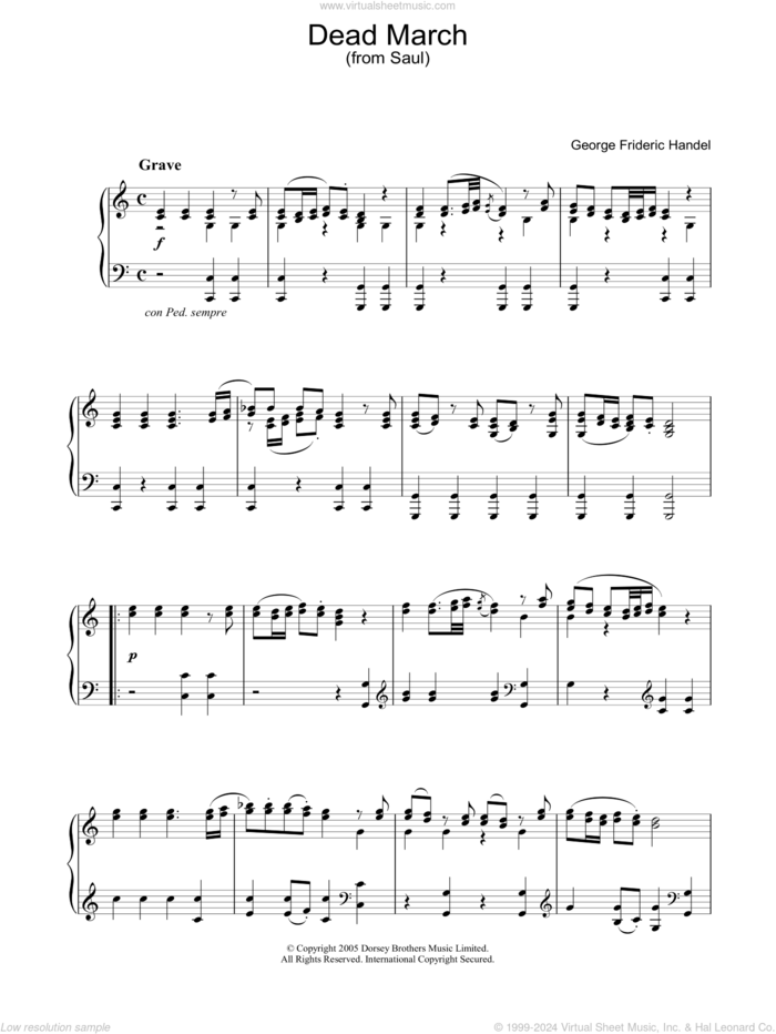 The Dead March (from 'Saul') sheet music for piano solo by George Frideric Handel, classical score, intermediate skill level