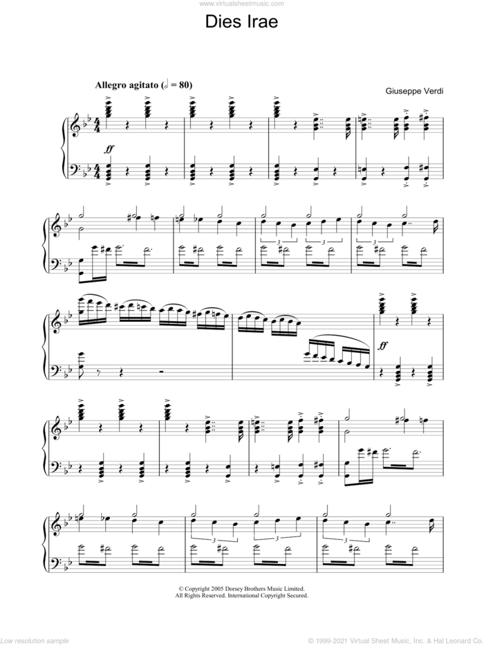 Dies Irae From 'Requiem' sheet music for piano solo by Giuseppe Verdi, classical score, intermediate skill level