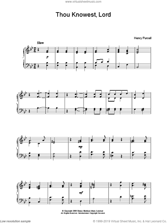Thou Knowest, Lord sheet music for piano solo by Henry Purcell, classical score, intermediate skill level