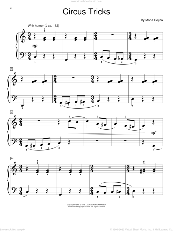 Circus Tricks sheet music for piano solo (elementary) by Mona Rejino and Miscellaneous, beginner piano (elementary)