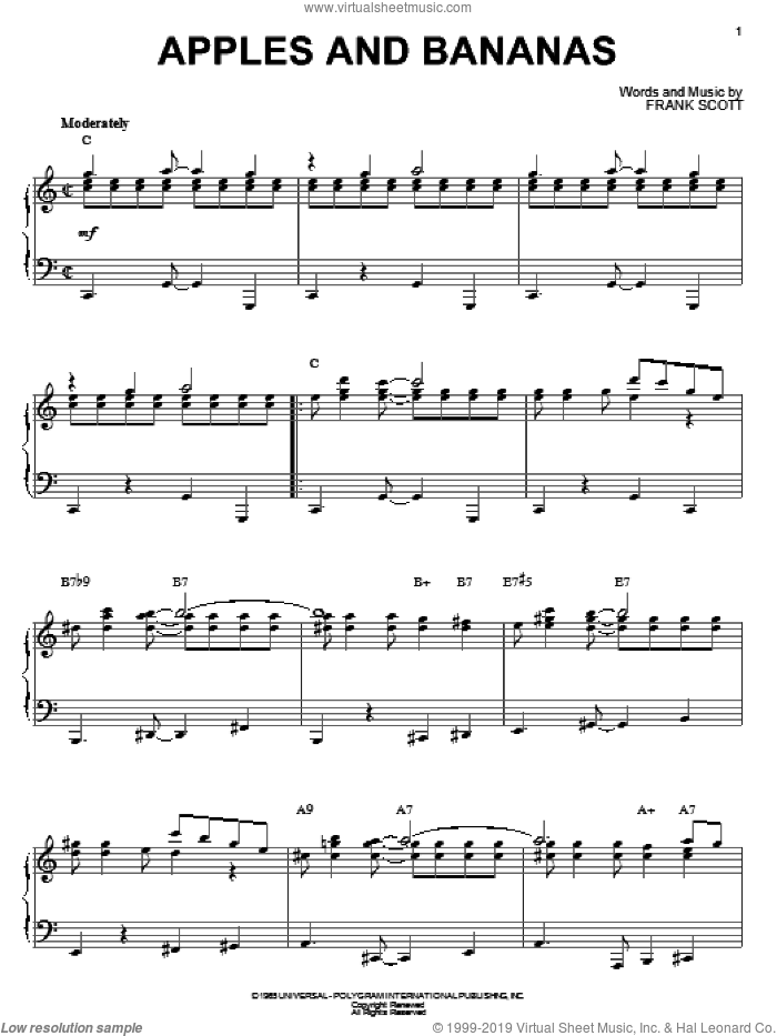 Apples And Bananas sheet music for piano solo by Frank Scott, intermediate skill level