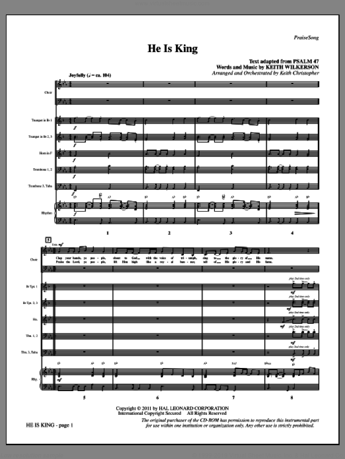 He Is King (complete set of parts) sheet music for orchestra/band by Keith Wilkerson, intermediate skill level