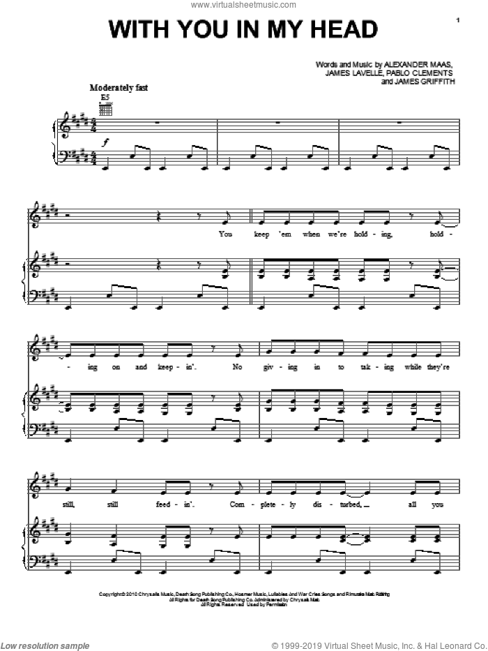 With You In My Head sheet music for voice, piano or guitar by Unkle featuring The Black Angels, Alexander Maas, James Griffith, James Lavelle and Pablo Clements, intermediate skill level