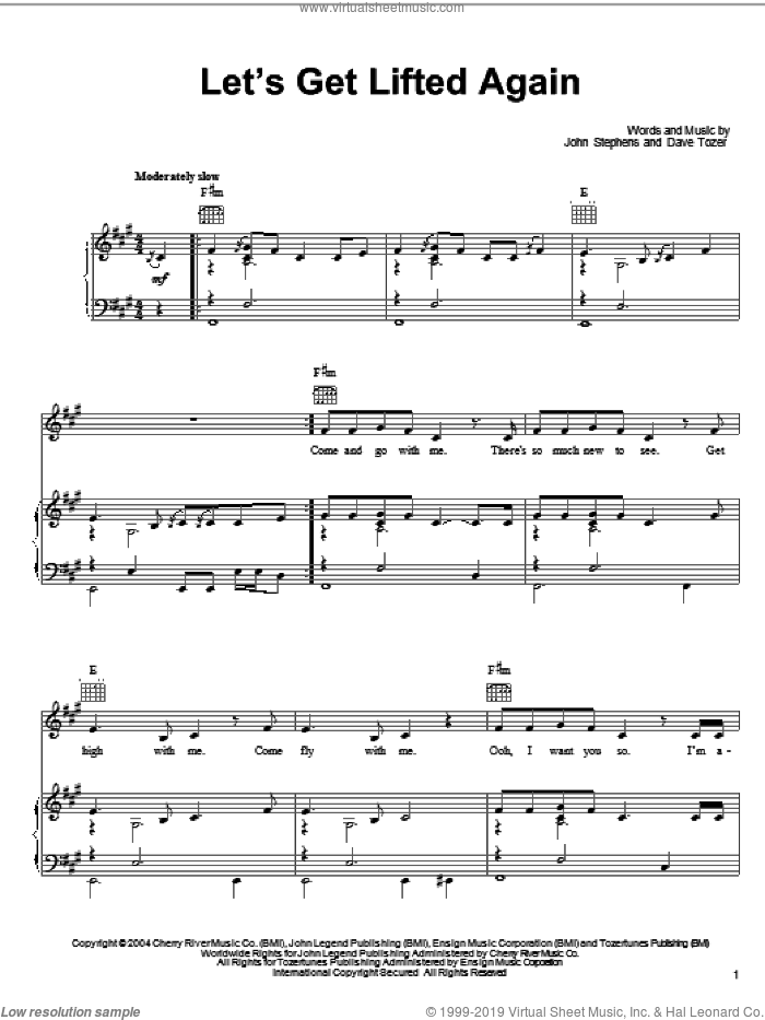 Let's Get Lifted Again sheet music for voice, piano or guitar by John Legend, Dave Tozer and John Stephens, intermediate skill level