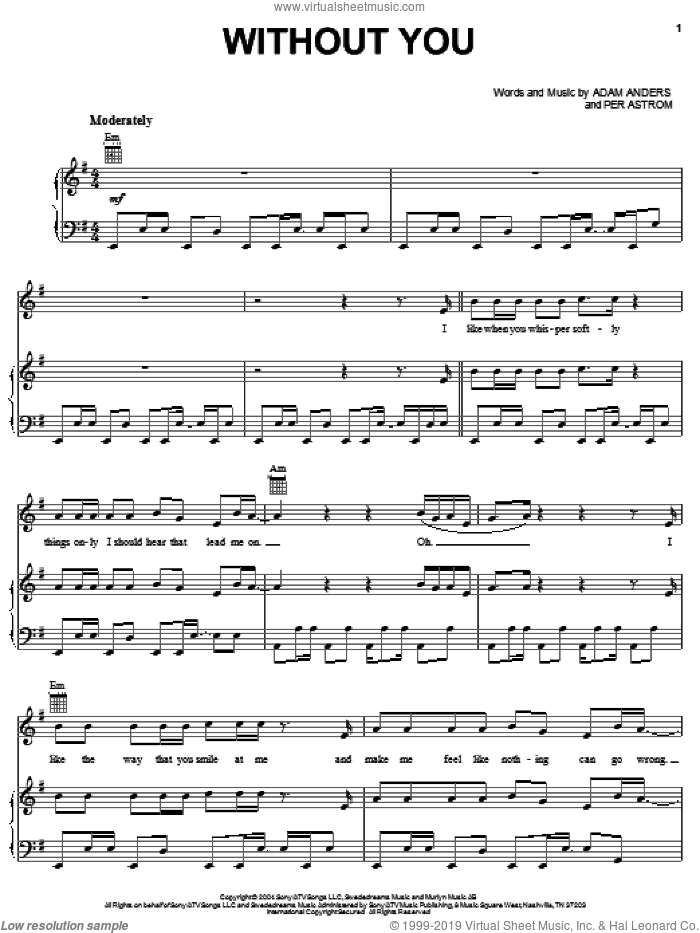 Without You sheet music for voice, piano or guitar by Jesse McCartney, Adam Anders and Peer Astrom, intermediate skill level