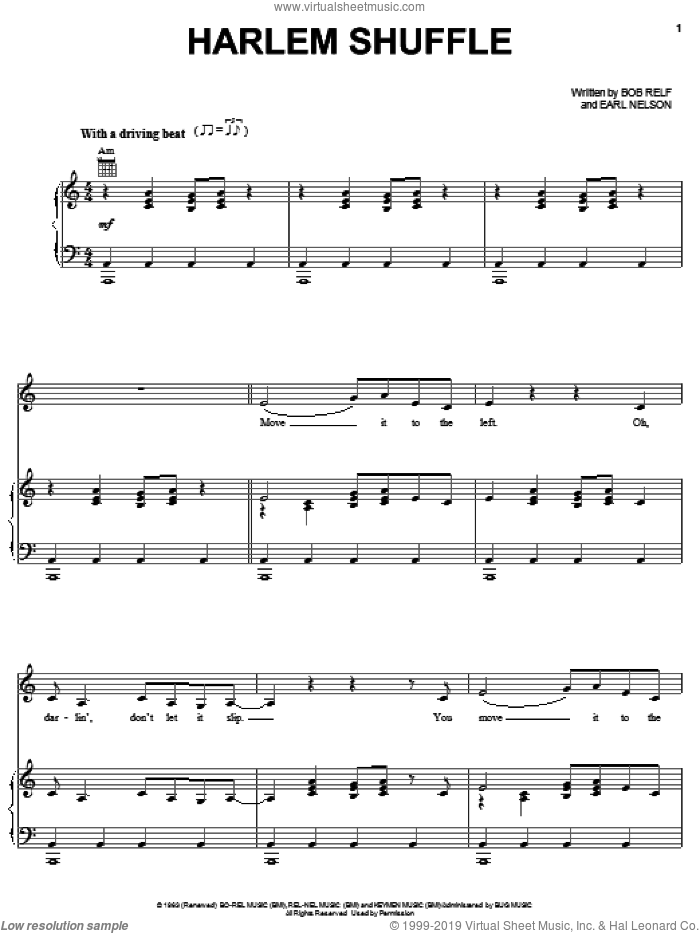 The Harlem Shuffle sheet music for voice, piano or guitar by Bob & Earl, The Rolling Stones, Bob Relf and Earl Nelson, intermediate skill level