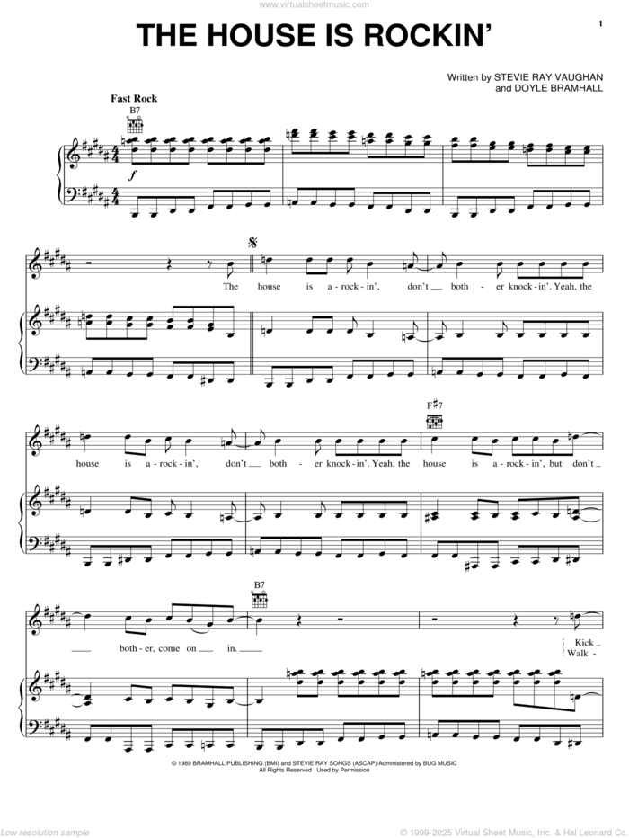 The House Is Rockin' sheet music for voice, piano or guitar by Stevie Ray Vaughan and Doyle Bramhall, intermediate skill level