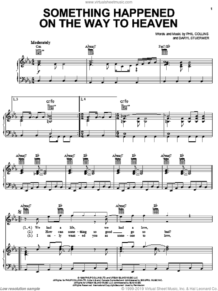 Something Happened On The Way To Heaven sheet music for voice, piano or guitar by Phil Collins, Deborah Cox and Daryl Stuermer, intermediate skill level