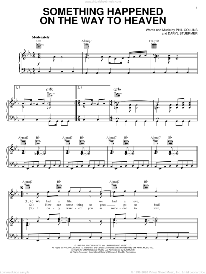 Something Happened On The Way To Heaven sheet music for voice, piano or guitar by Phil Collins, Deborah Cox and Daryl Stuermer, intermediate skill level