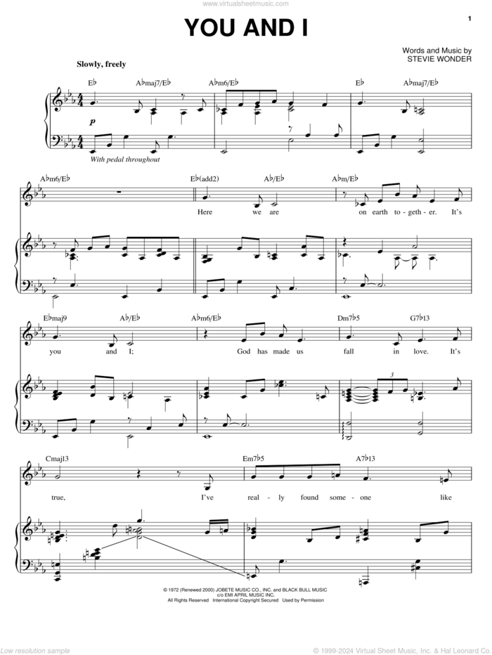 You And I sheet music for voice and piano by Michael Buble and Stevie Wonder, wedding score, intermediate skill level