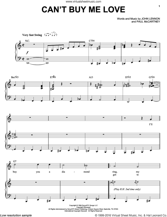 Can't Buy Me Love sheet music for voice and piano by Michael Buble, The Beatles, John Lennon and Paul McCartney, intermediate skill level