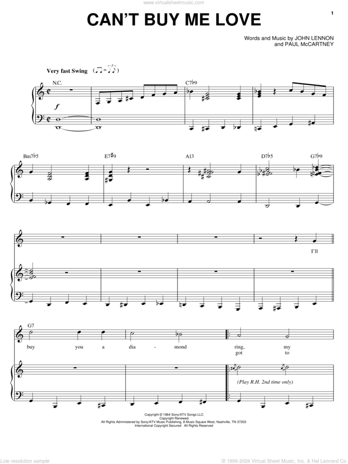 Can't Buy Me Love sheet music for voice and piano by Michael Buble, The Beatles, John Lennon and Paul McCartney, intermediate skill level