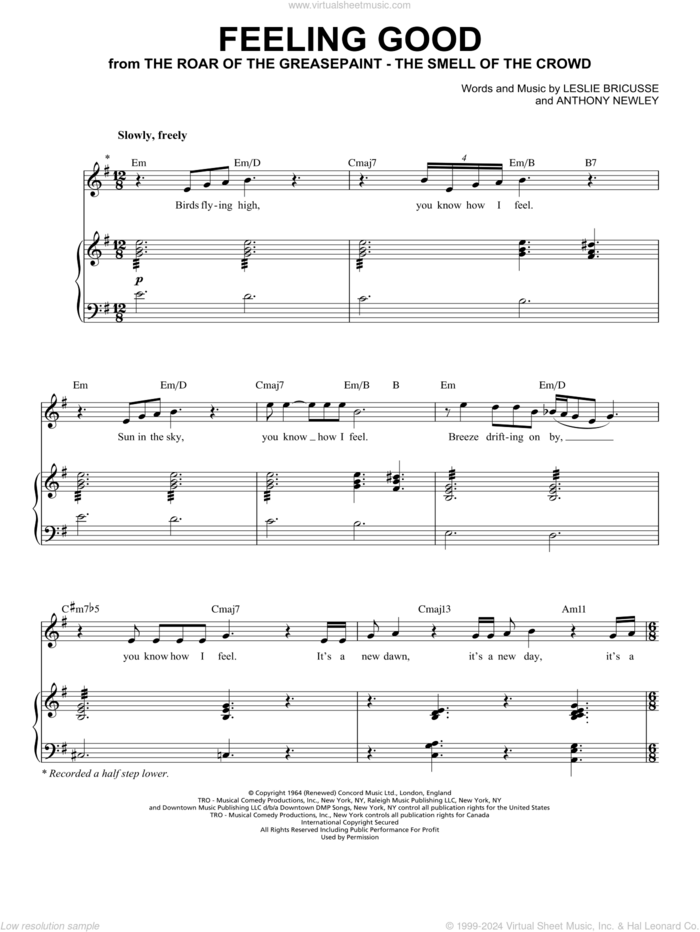 Feeling Good sheet music for voice and piano by Michael Buble, Nina Simone, Anthony Newley and Leslie Bricusse, intermediate skill level