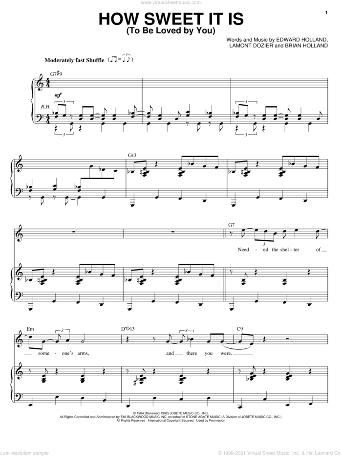 How Sweet It Is (To Be Loved By You) sheet music for voice and piano by Michael Buble, James Taylor, Marvin Gaye, Brian Holland, Eddie Holland and Lamont Dozier, intermediate skill level