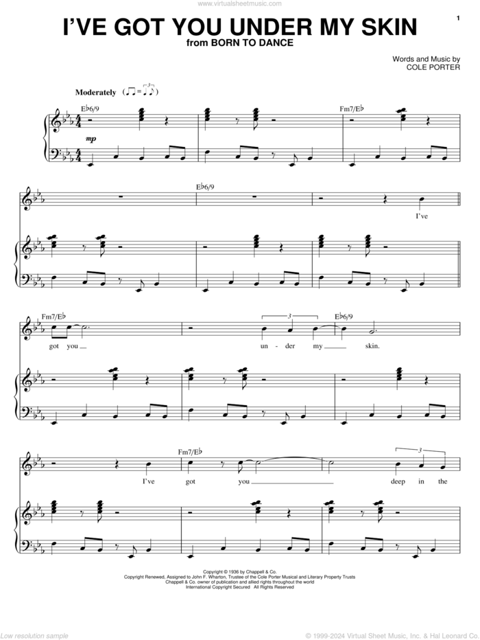 I've Got You Under My Skin sheet music for voice and piano by Michael Buble, Frank Sinatra and Cole Porter, intermediate skill level