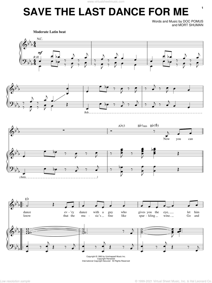 Save The Last Dance For Me sheet music for voice and piano by Michael Buble, Doc Pomus, Jerome Pomus, Mort Shuman and The Drifters, intermediate skill level