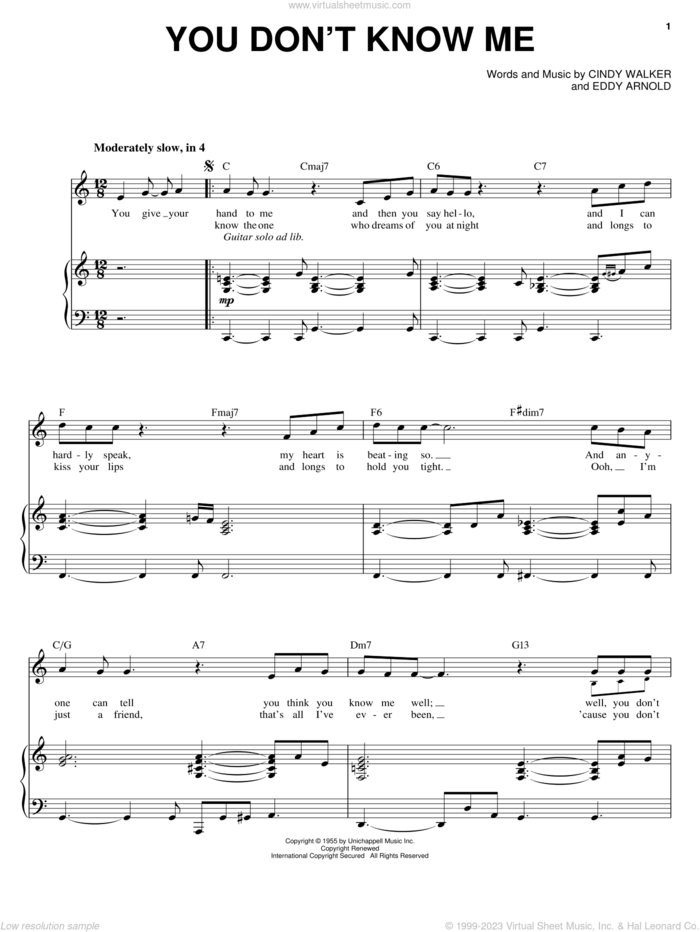 You Don't Know Me sheet music for voice and piano by Michael Buble, Ray Charles, Cindy Walker and Eddy Arnold, intermediate skill level