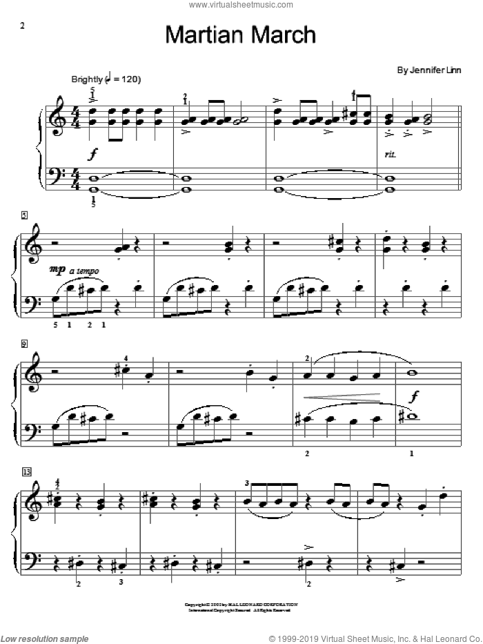 Martian March sheet music for piano solo (elementary) by Jennifer Linn and Miscellaneous, beginner piano (elementary)