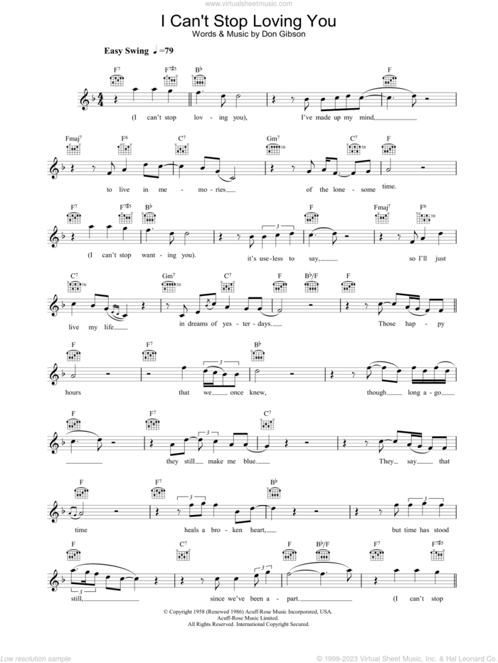 I Can't Stop Loving You sheet music for voice and other instruments (fake book) by Don Gibson, intermediate skill level
