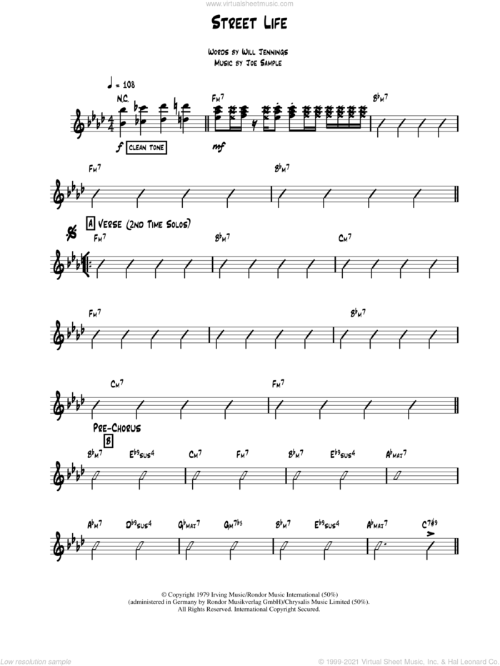 Street Life sheet music for guitar solo (chords) by The Crusaders, Joe Sample and Will Jennings, easy guitar (chords)