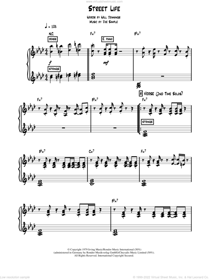 Street Life sheet music for piano solo (chords, lyrics, melody) by The Crusaders, Joe Sample and Will Jennings, intermediate piano (chords, lyrics, melody)