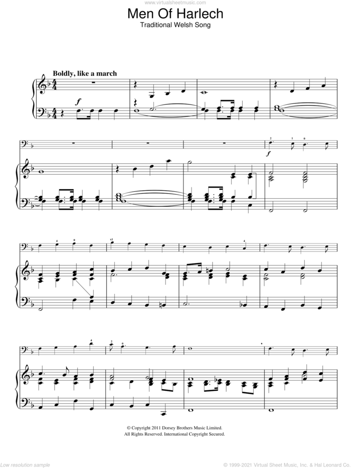 Men Of Harlech sheet music for voice, piano or guitar by Traditional Welsh Song, intermediate skill level
