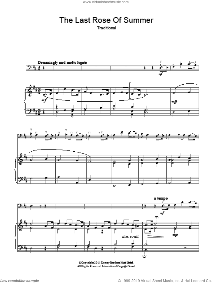 'Tis The Last Rose Of Summer sheet music for voice, piano or guitar by Thomas Moore, intermediate skill level