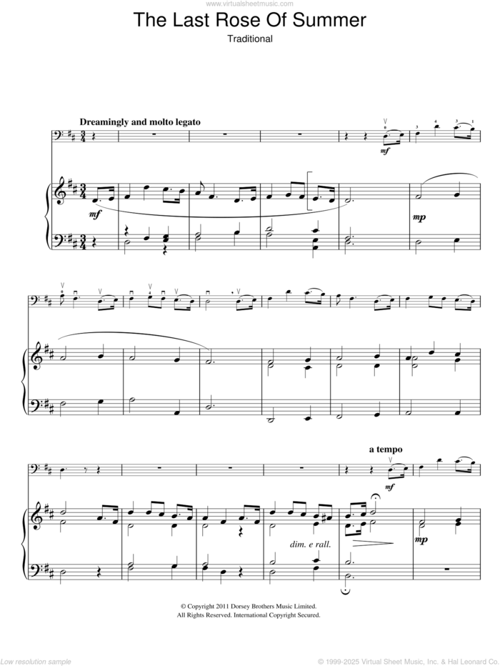 'Tis The Last Rose Of Summer sheet music for voice, piano or guitar by Thomas Moore, intermediate skill level